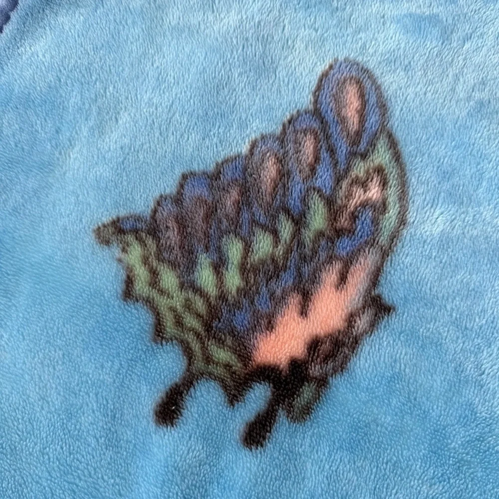 Vintage Deer Bunny Butterfly Flowers Plush Minky Blanket Blue 42x54 GUC